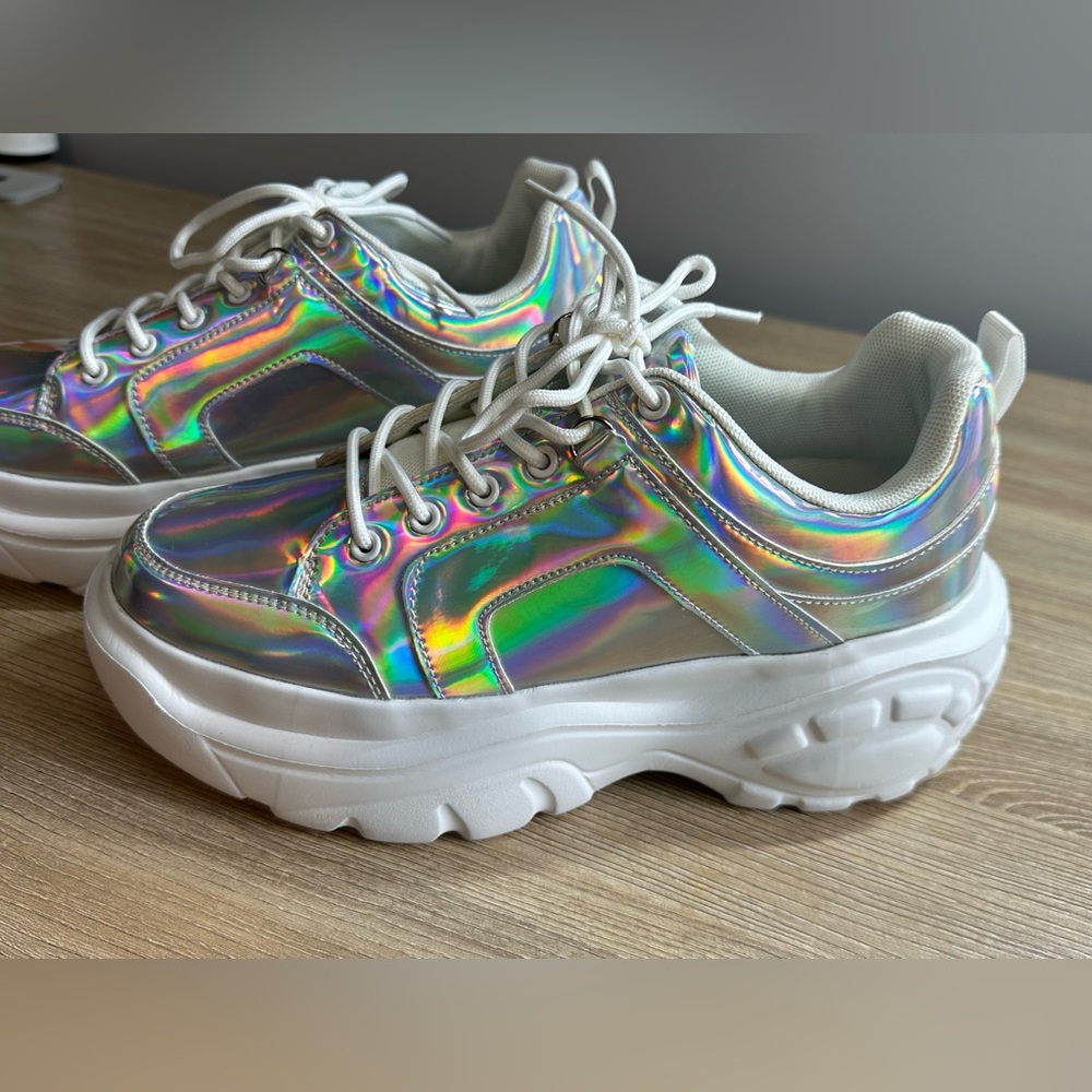 Women’s Silver Holographic Platform Sneakers US size 9